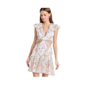 Alice + Olivia Mitzi Cutout Minidress White Floral Short Sleeve Ruffle Dress 14